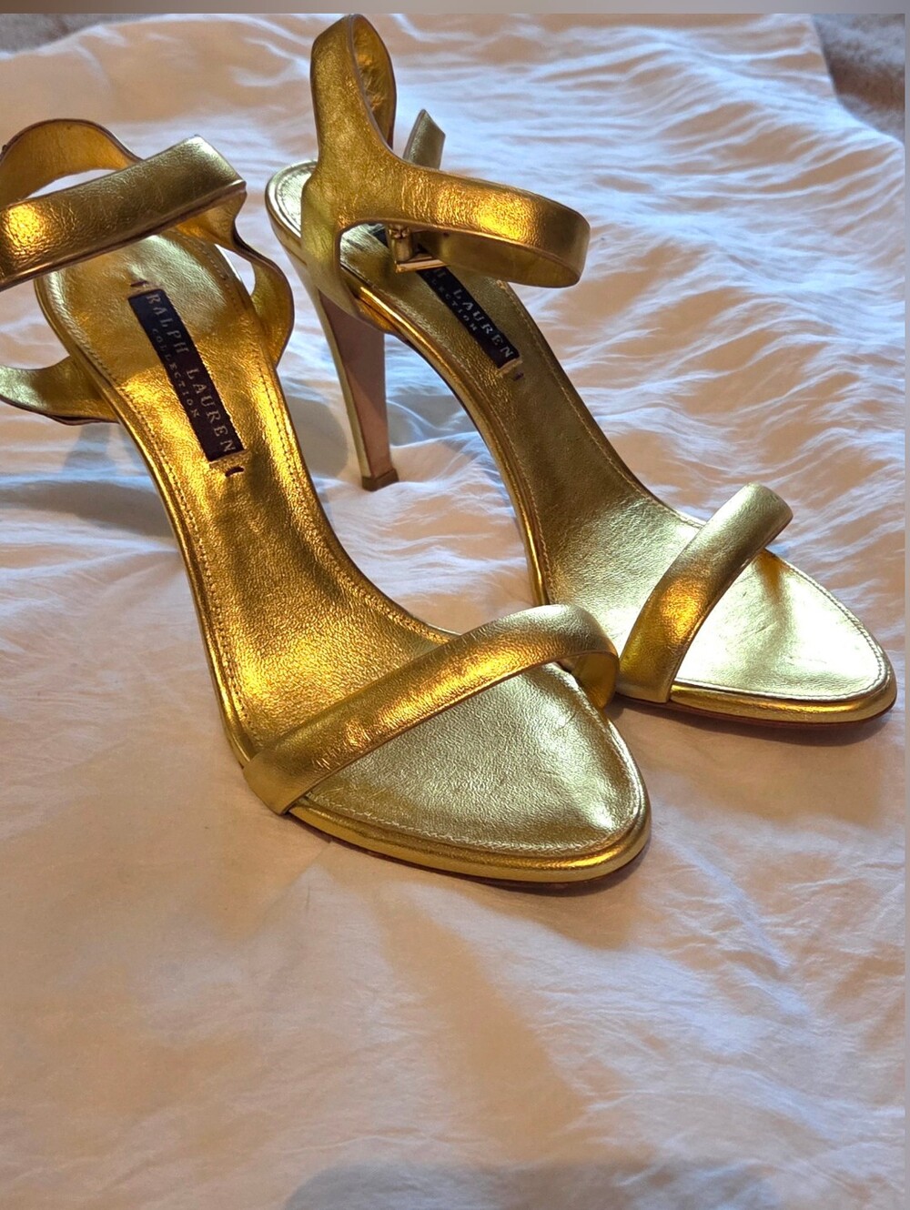 NEW Ralph Lauren Collection Metallic Gold Strappy High Heels 8B